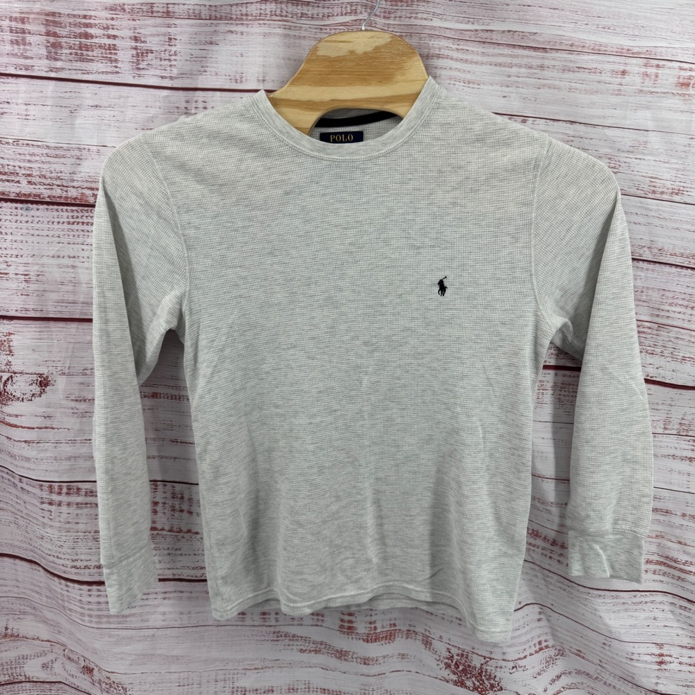 Polo Ralph‎ Lauren Shirt Mens Large Gray Waffle Knit Thermal Long Sleeve Pony
